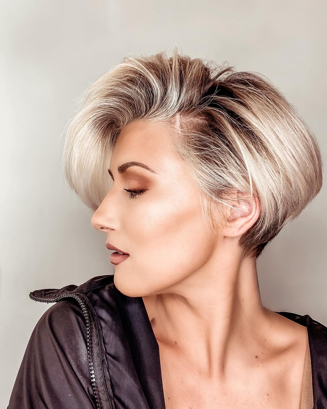 sleek stacked long pixie