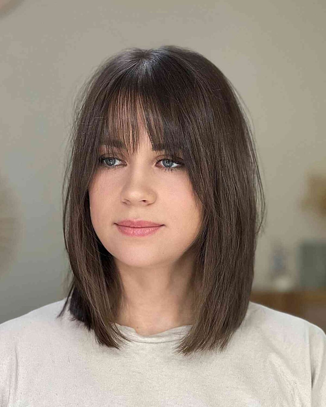 Soft Long Bob With Thin Bangs