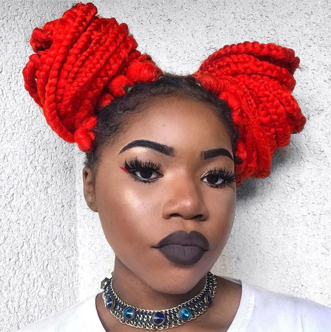 Space Bun Red Box Braids 
