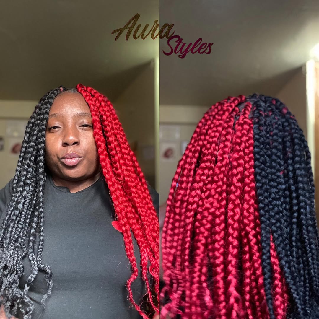 Split Dye Red Box Braids (tresses en boîte rouges)