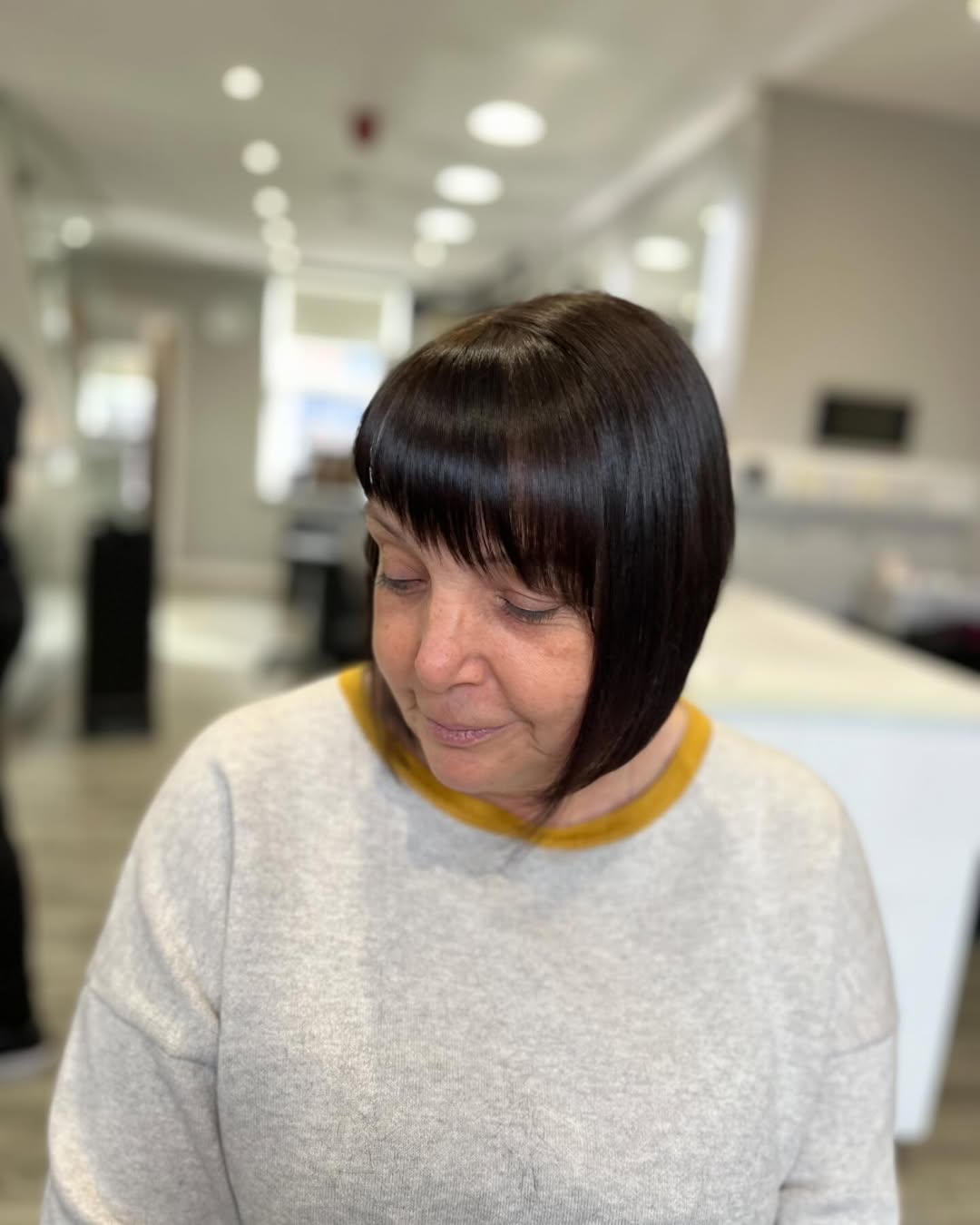 angled bob with asymmetrical bangs