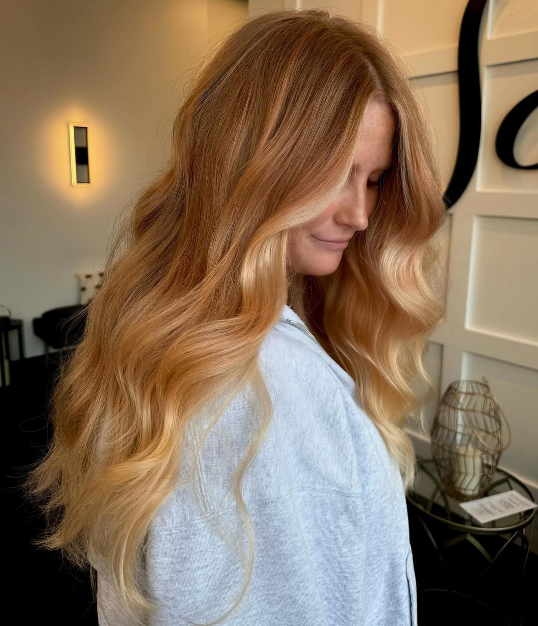 balayage louro acobreado misturado