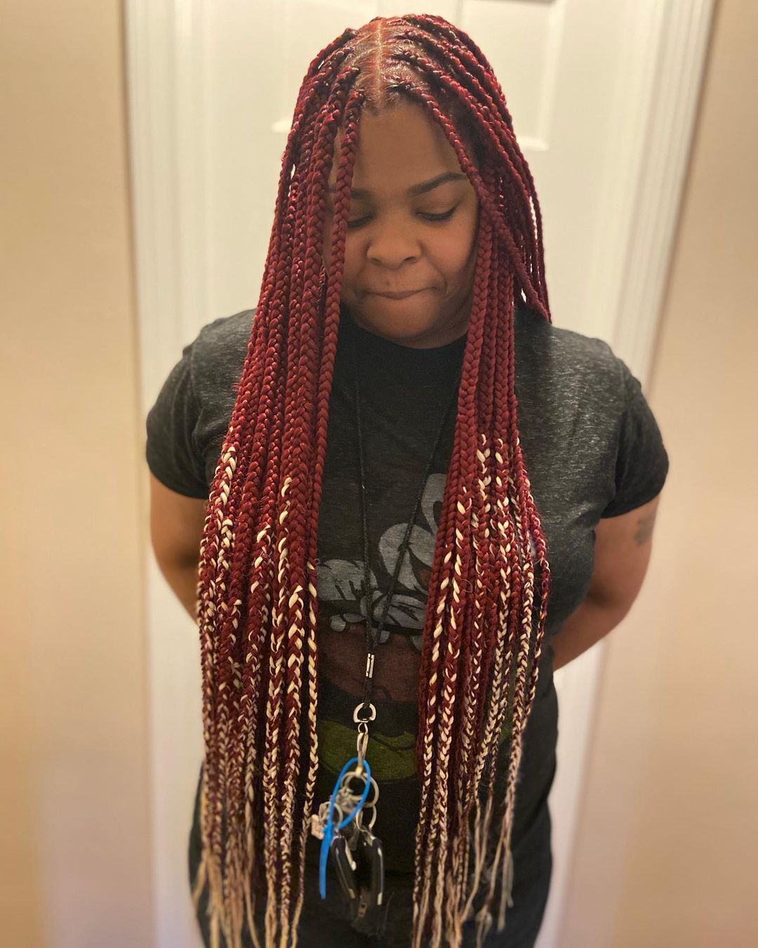 blonde and burgundy box braids