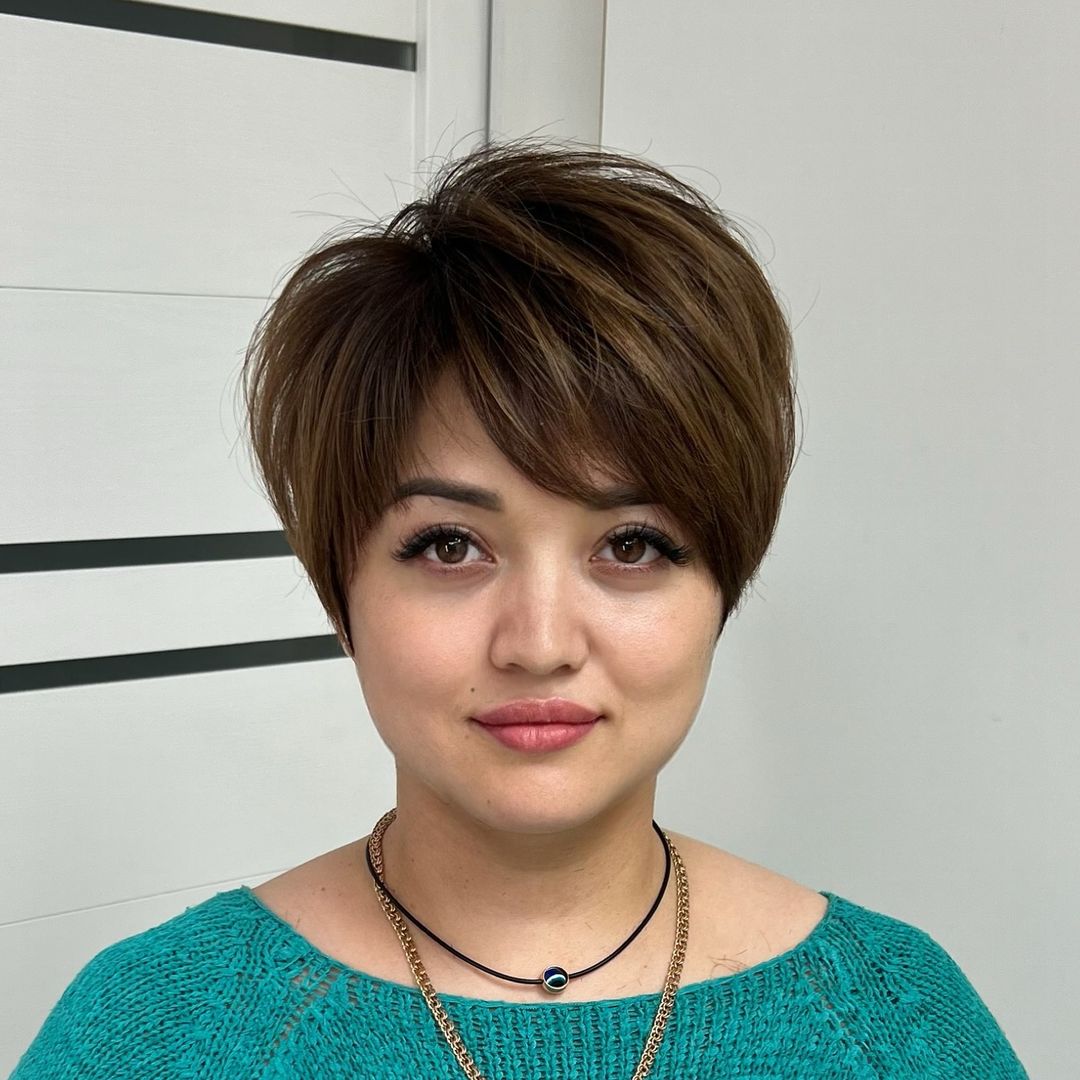 brunette long pixie cut for full face