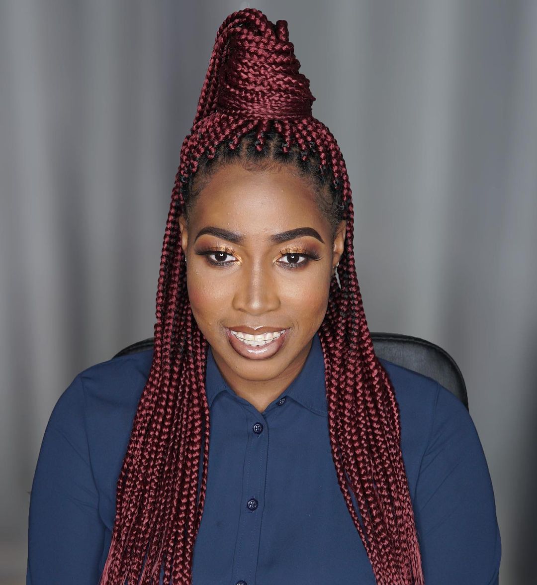 burgundy box braided top knot