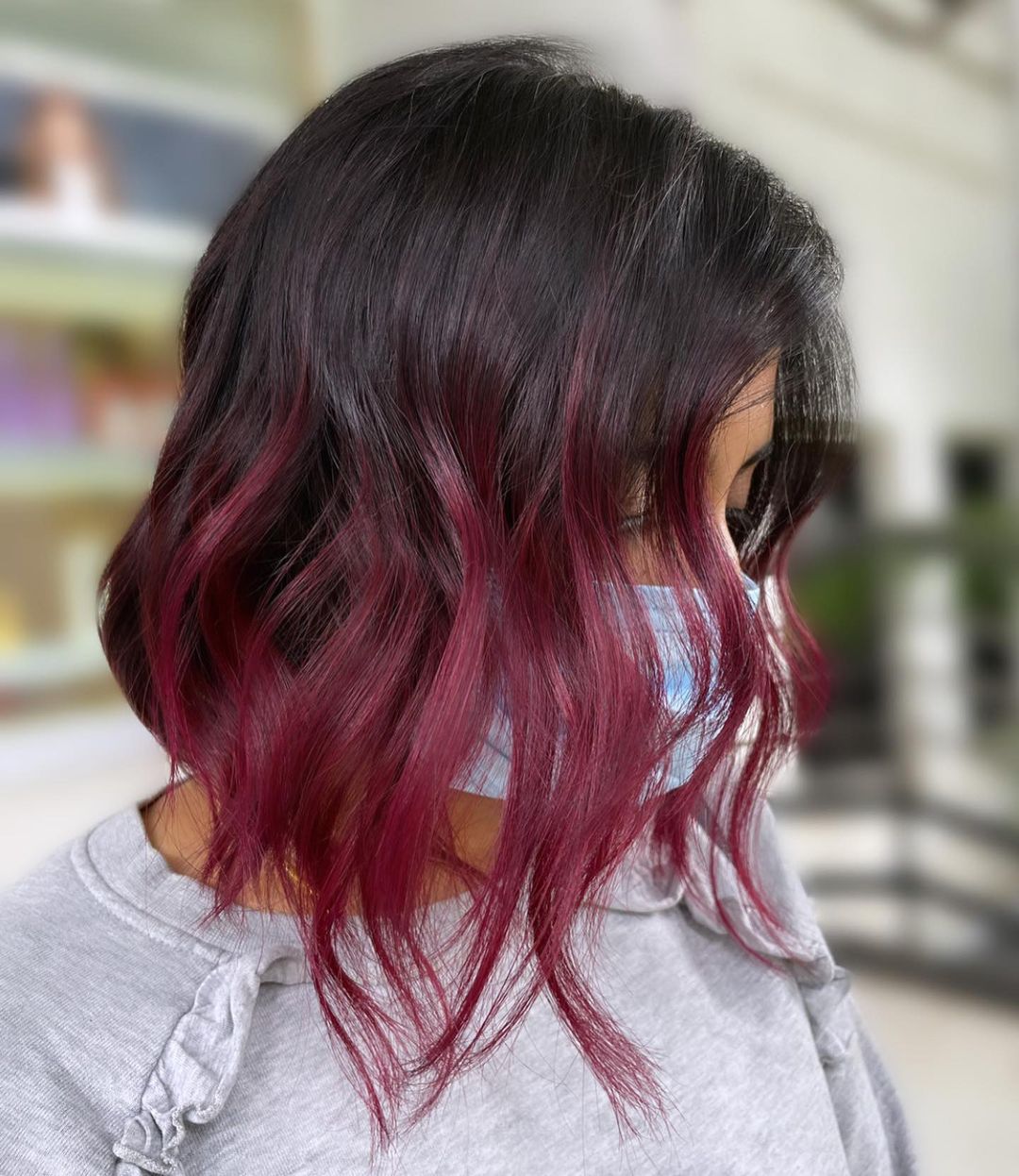 burgundy ombre angled bob