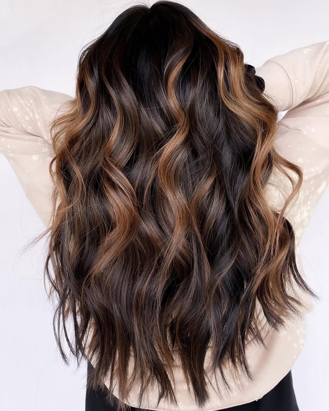 caramel highlights on dark hair