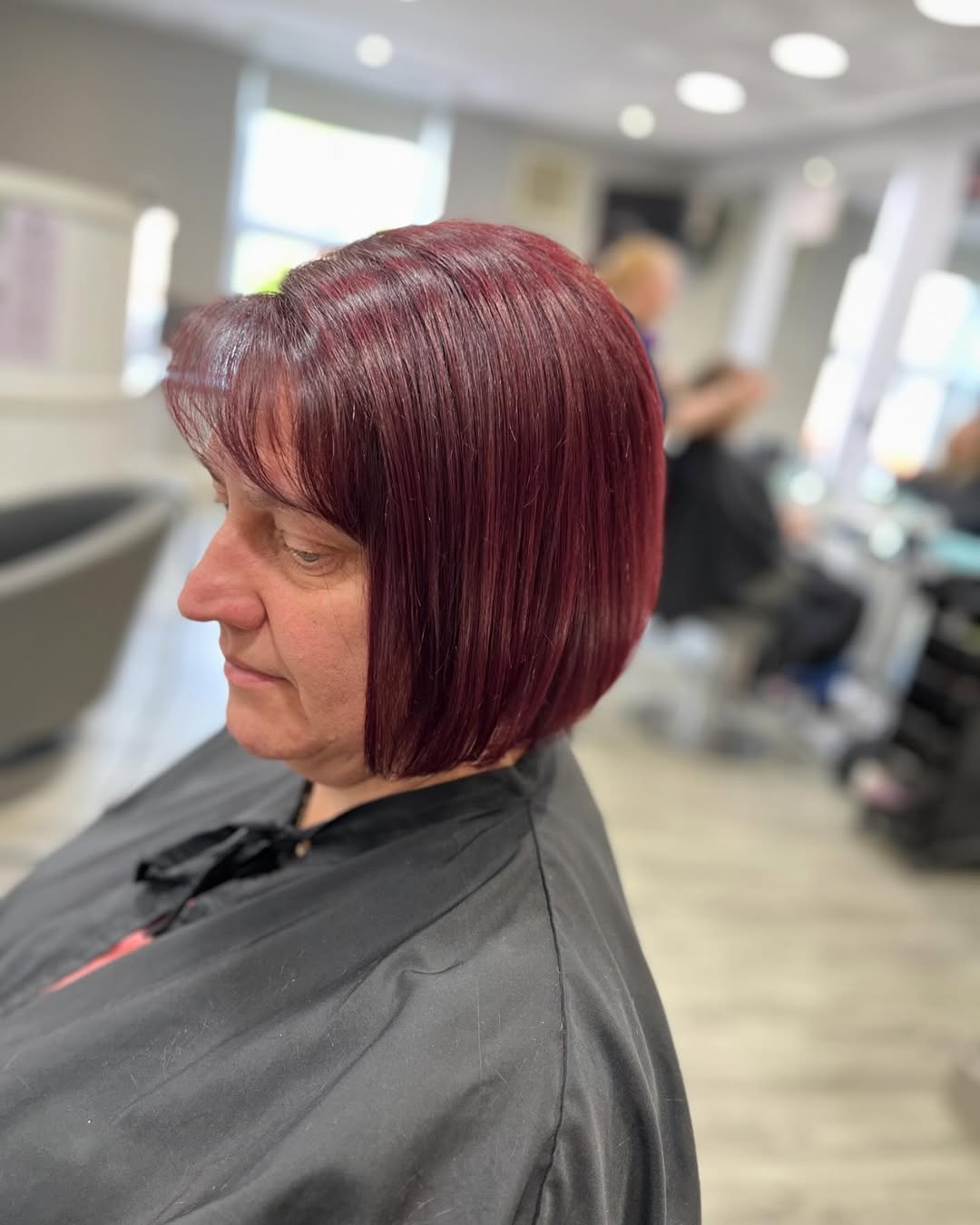 cherry red bob cut