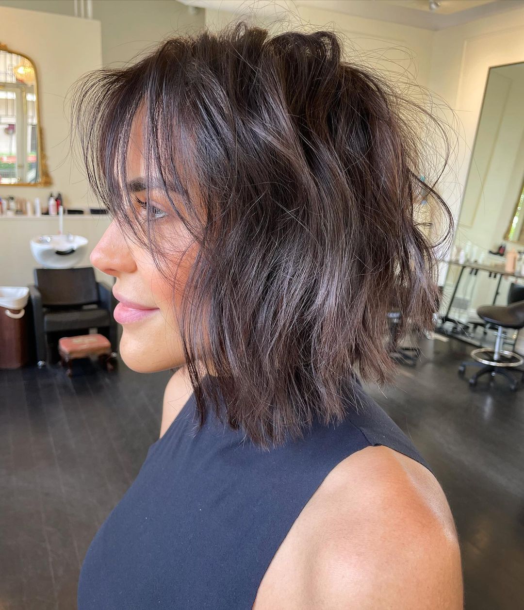 chin-length tousled wavy bob