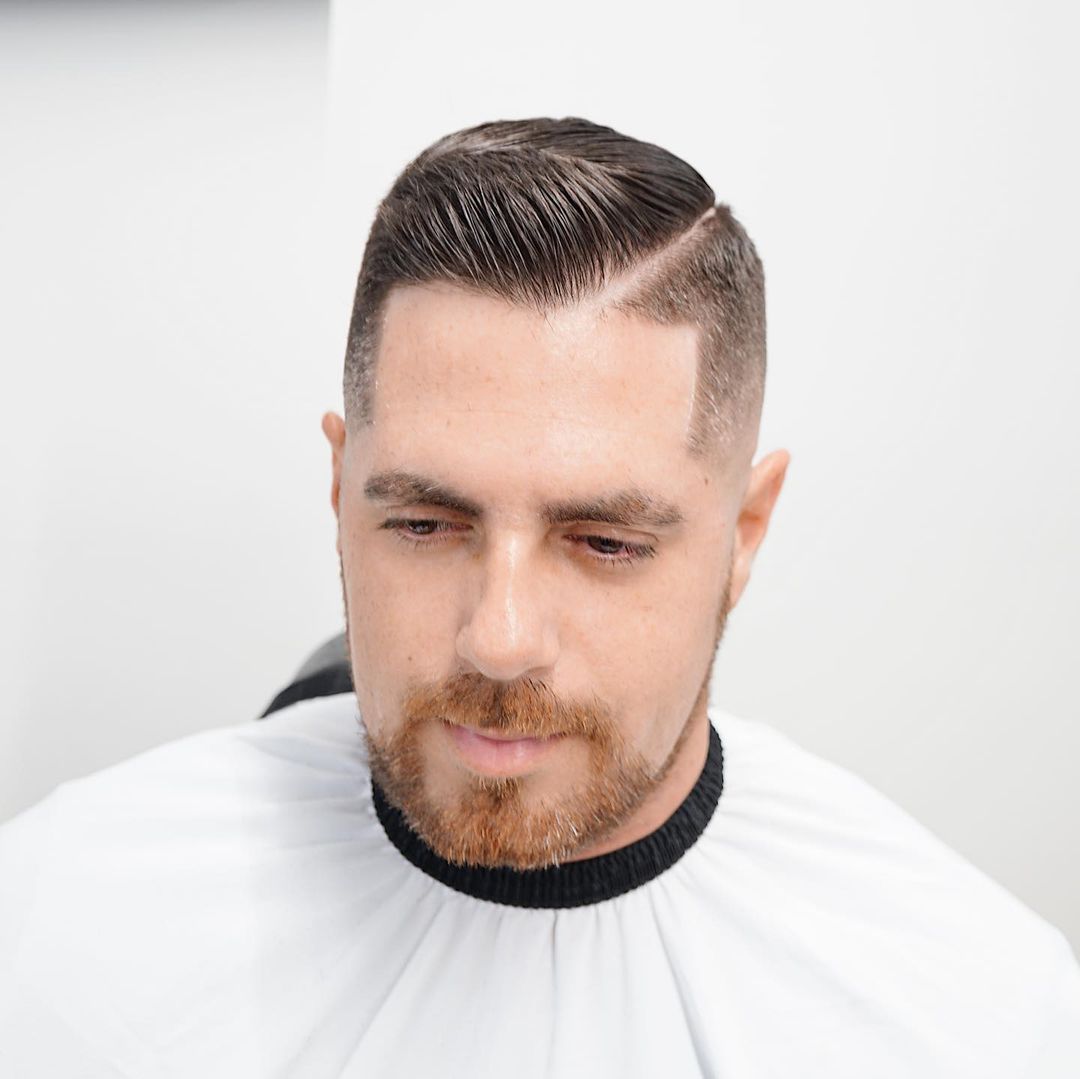 comb over mens haircut with hard part