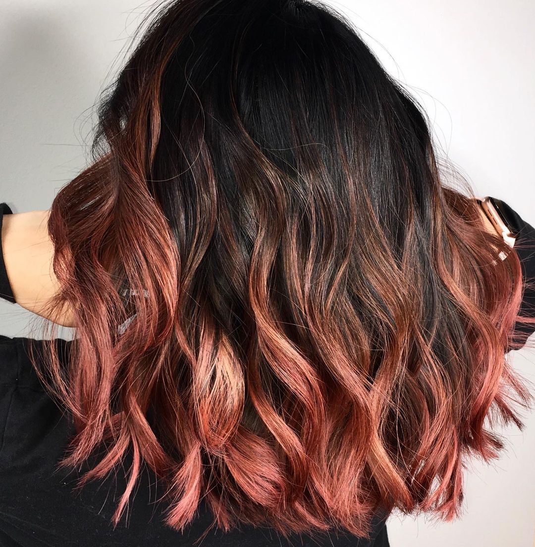 copper ombre on black hair