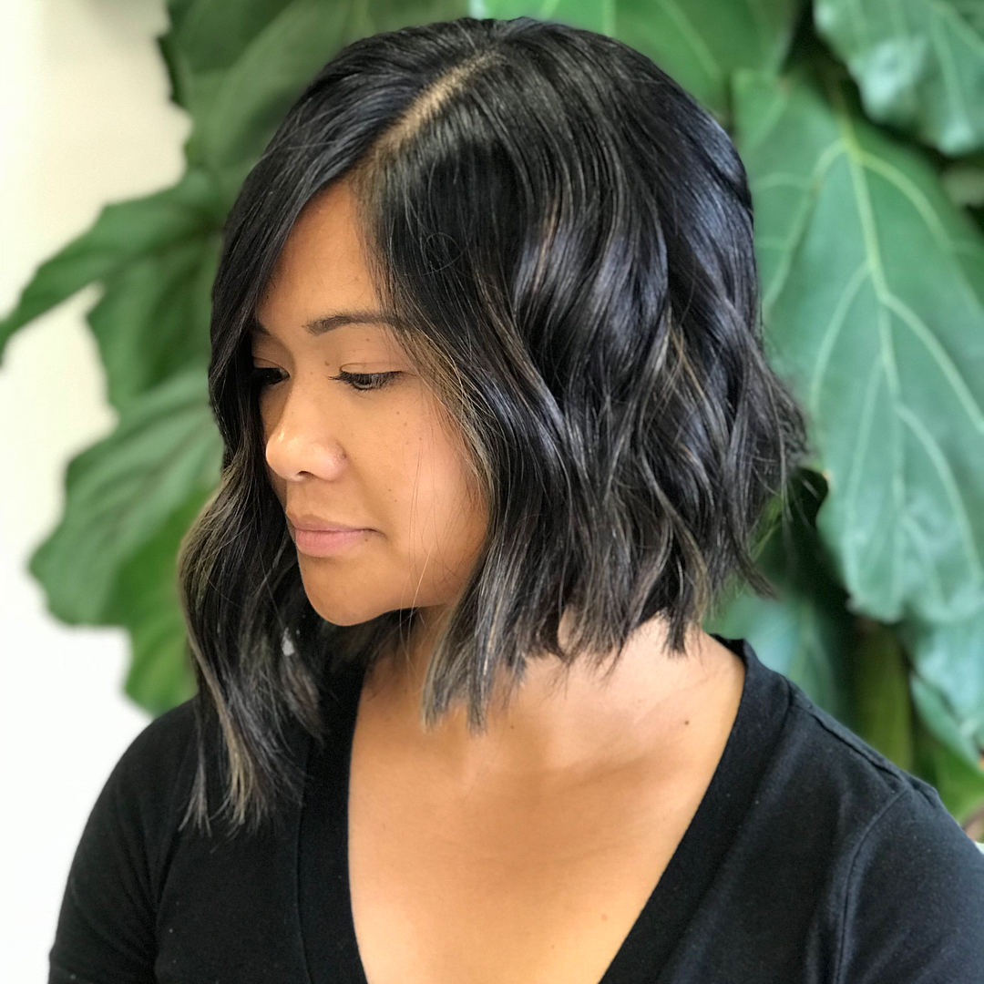 curly long asymmetrical bob