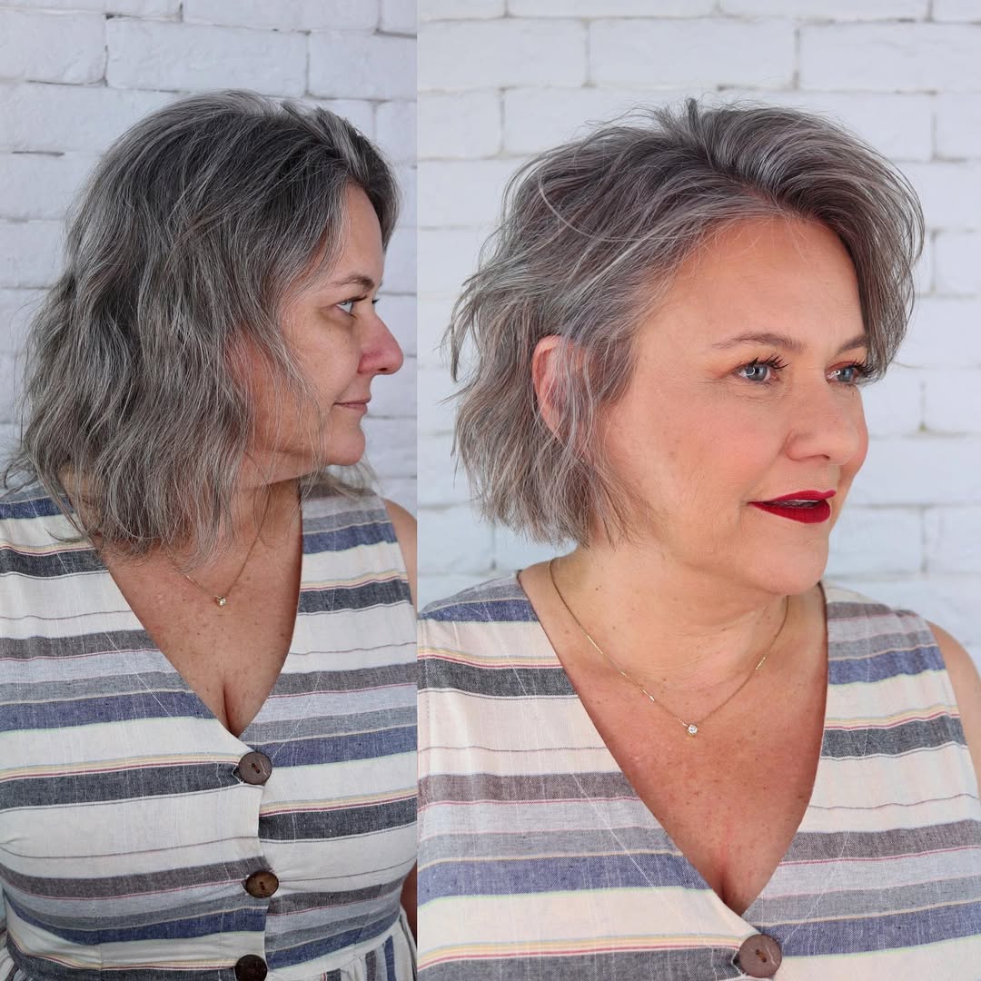 haircut transformation for women over 60 with round face