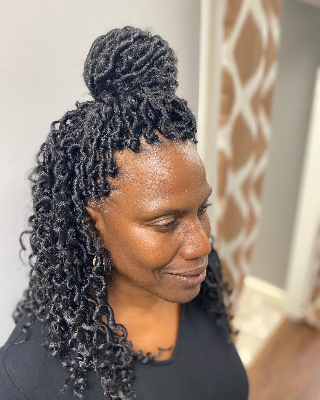 half up bun crochet locs