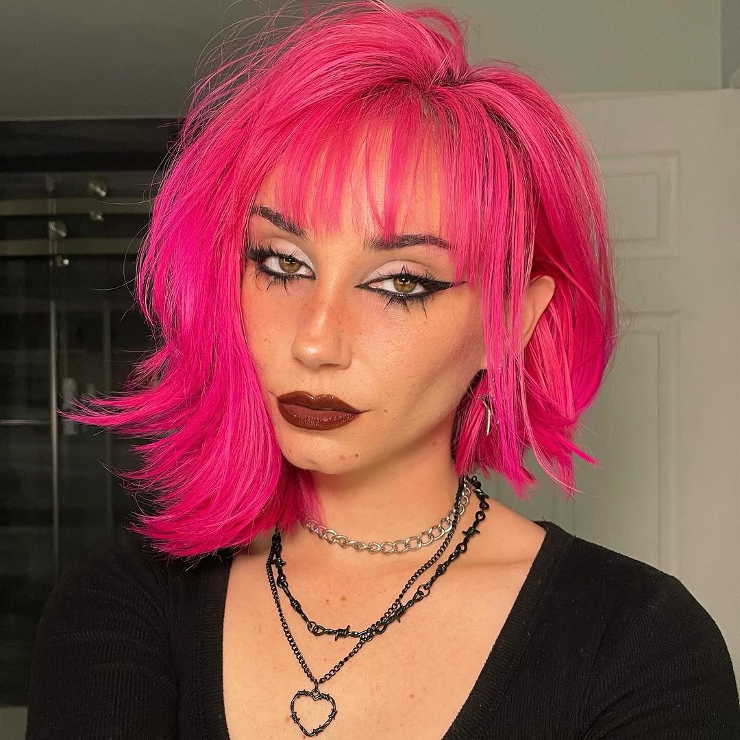 hot pink long asymmetrical bob