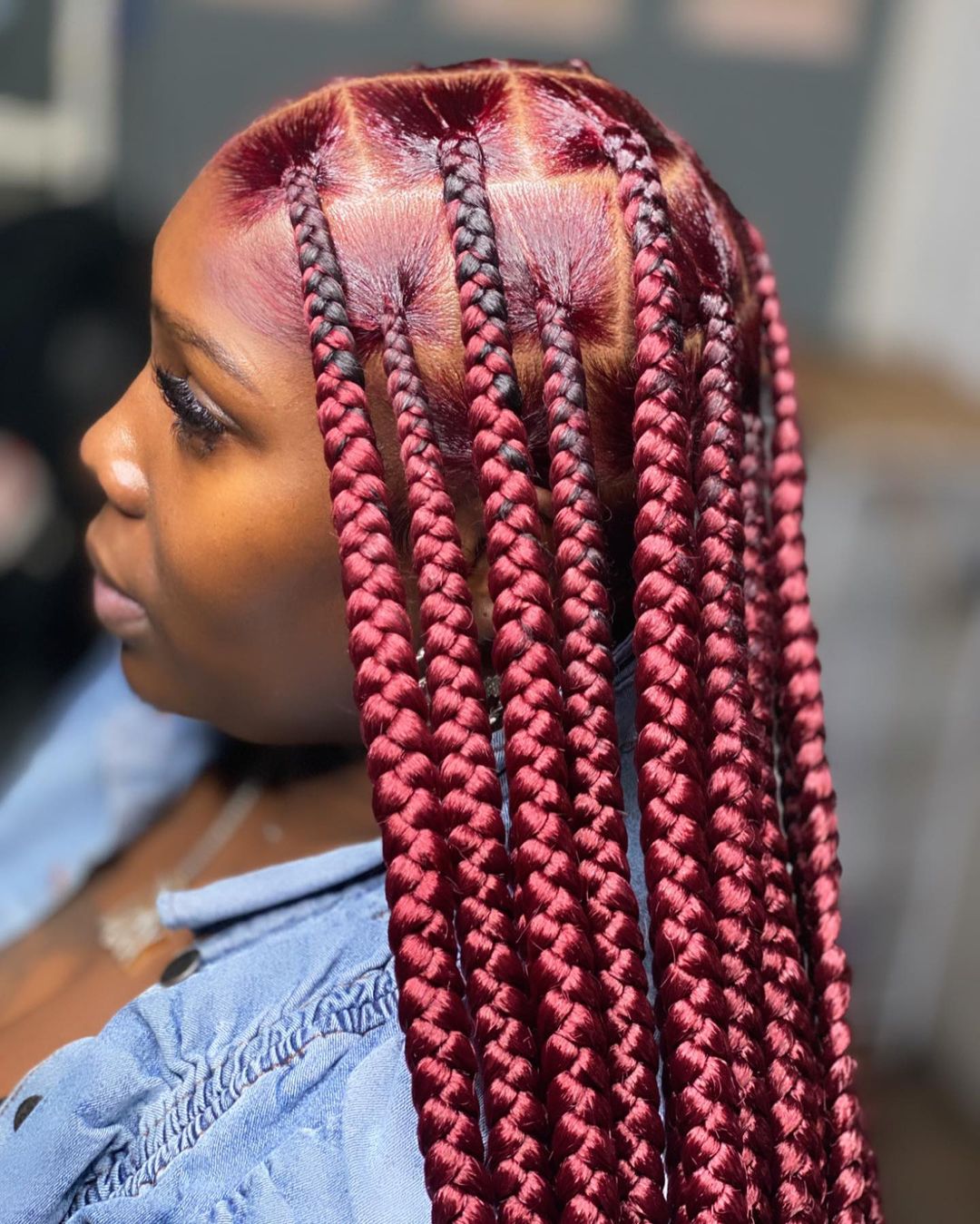 large burgundy box braids