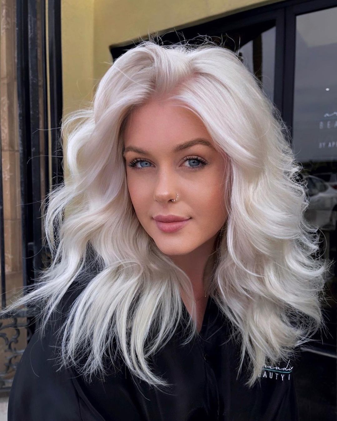 layered white blonde hair