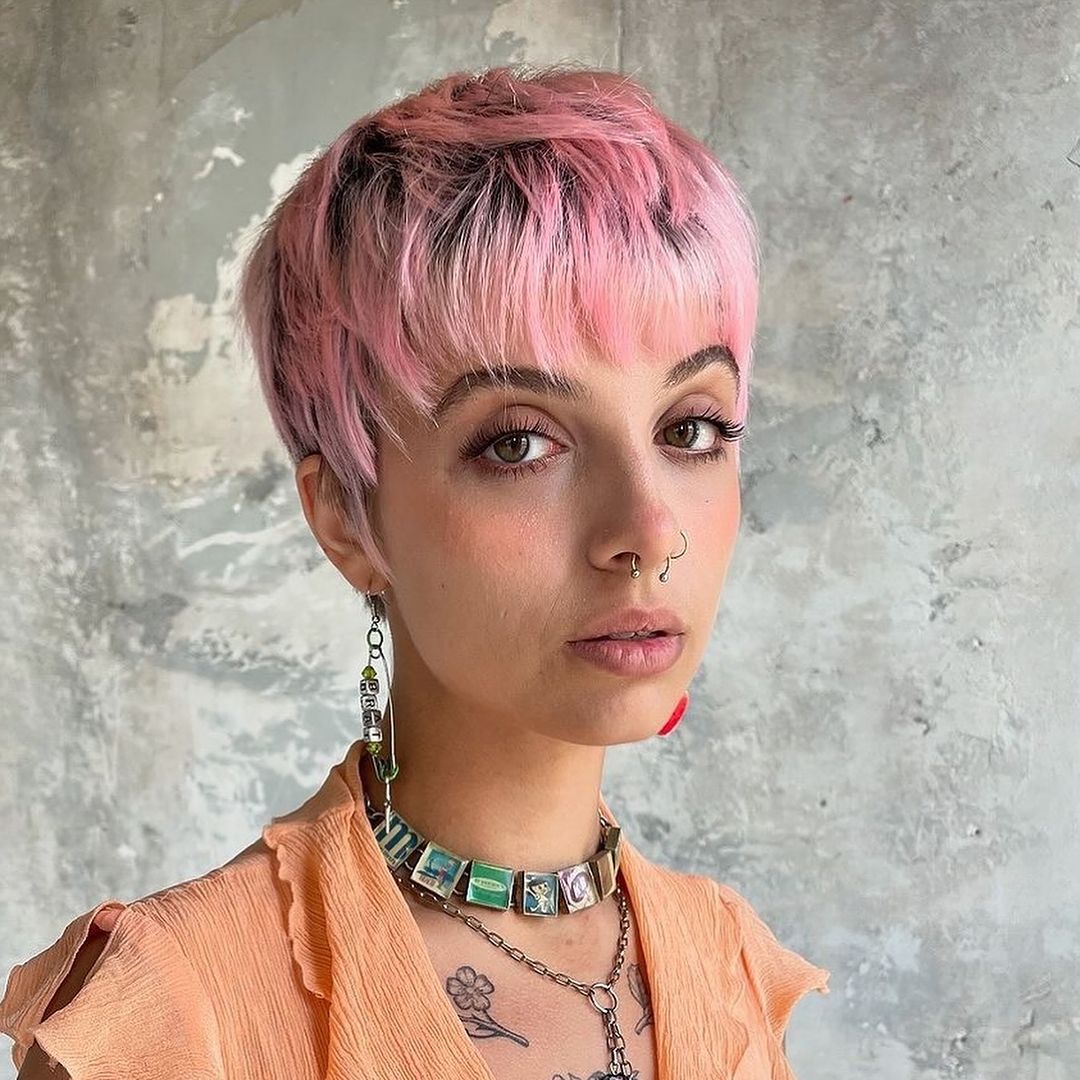 low maintenance pink pixie cut