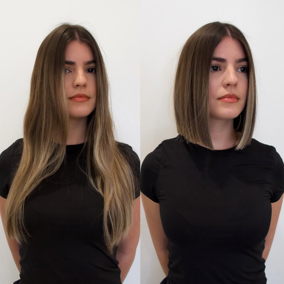 transformation de la coupe de cheveux mi-longs