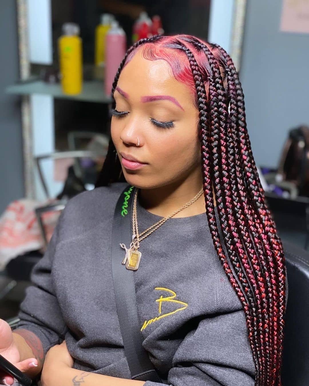 pink knotless box braids