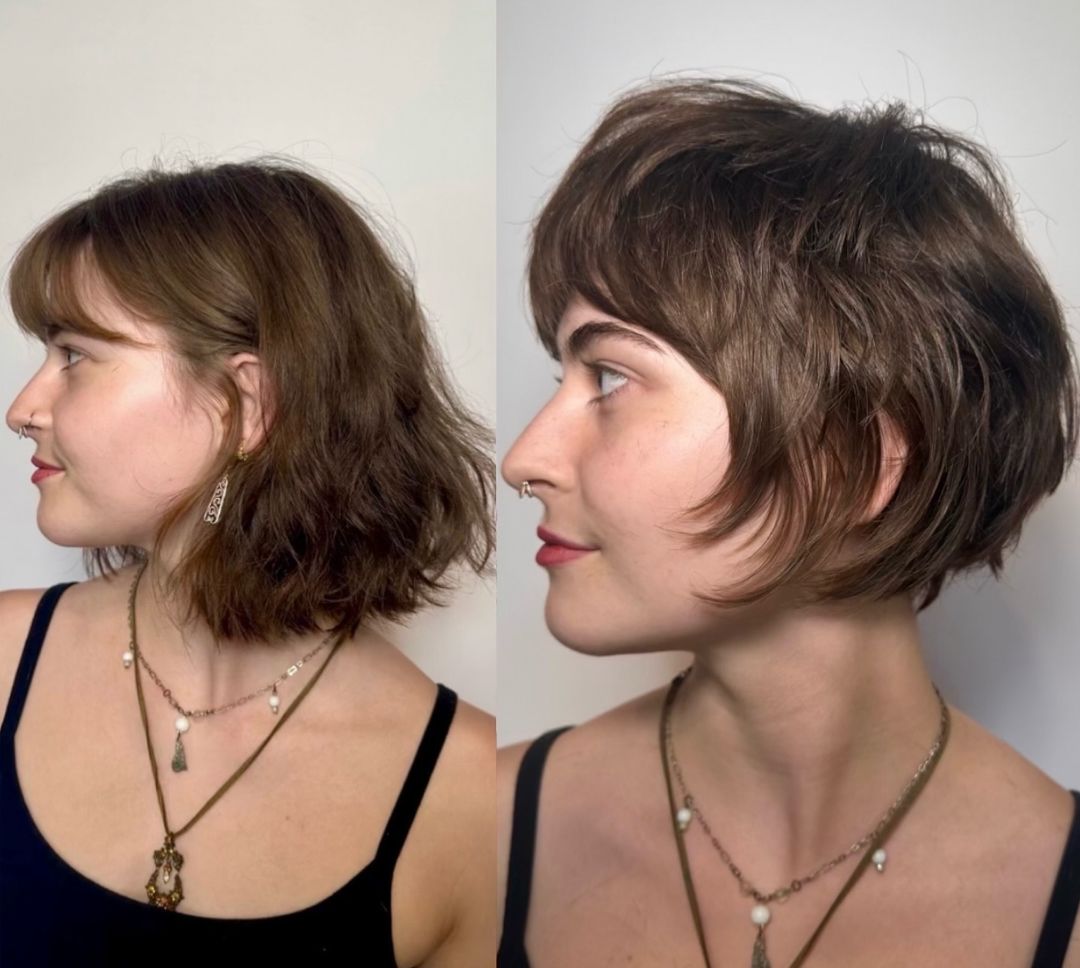 transformação do corte de cabelo pixie bob