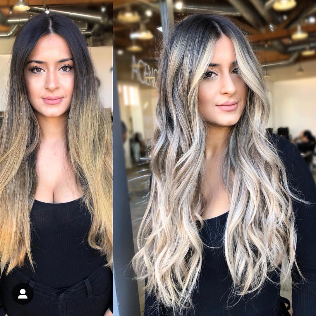 transformação balayage louro platinado