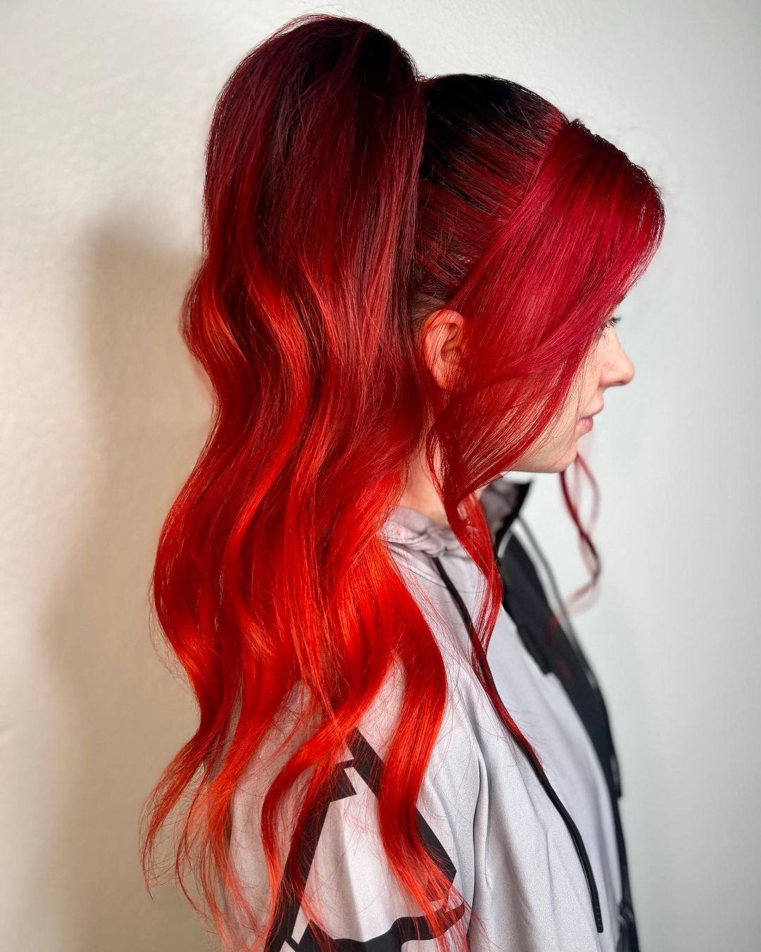 red ombre high ponytail