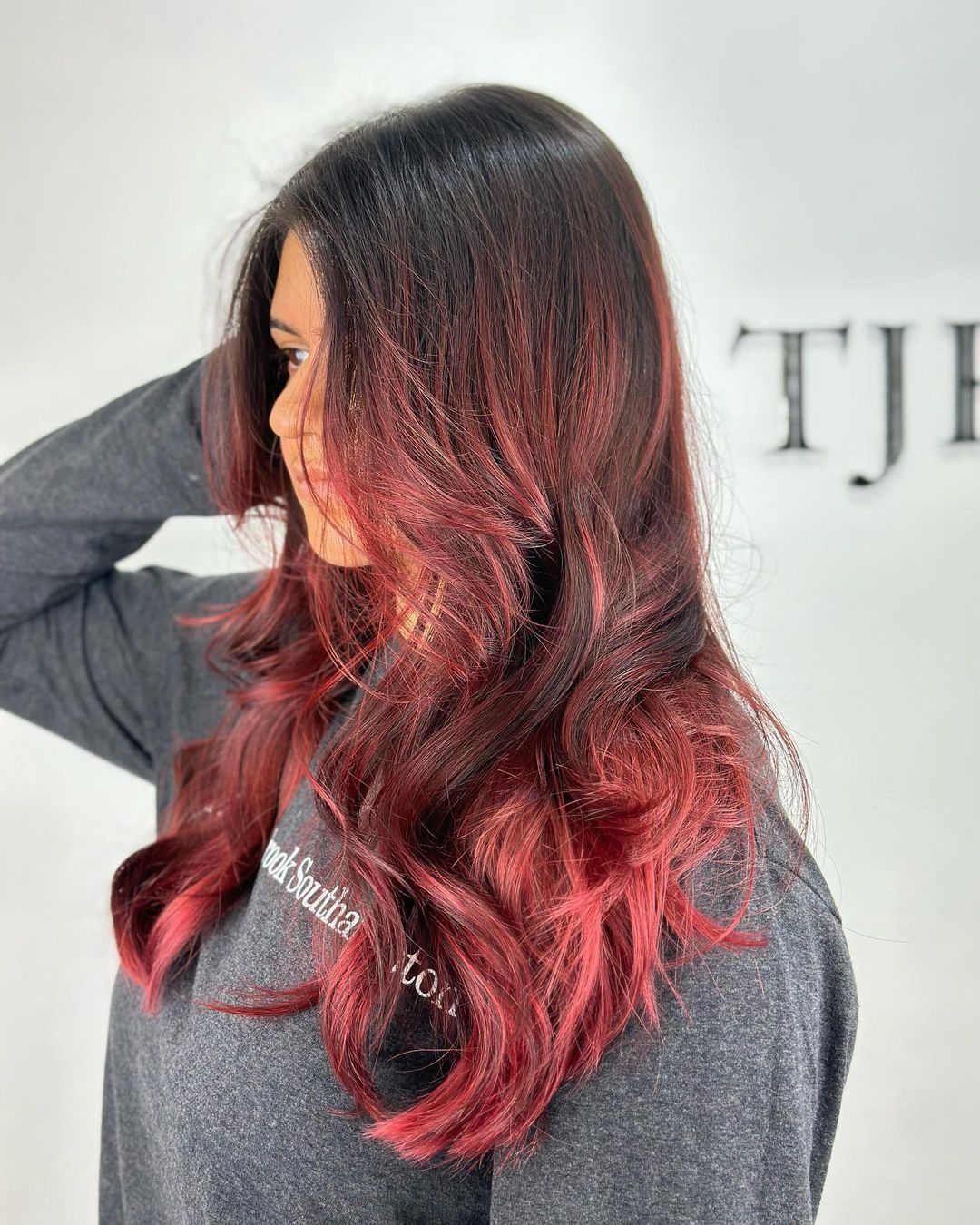 red ombre messy waves