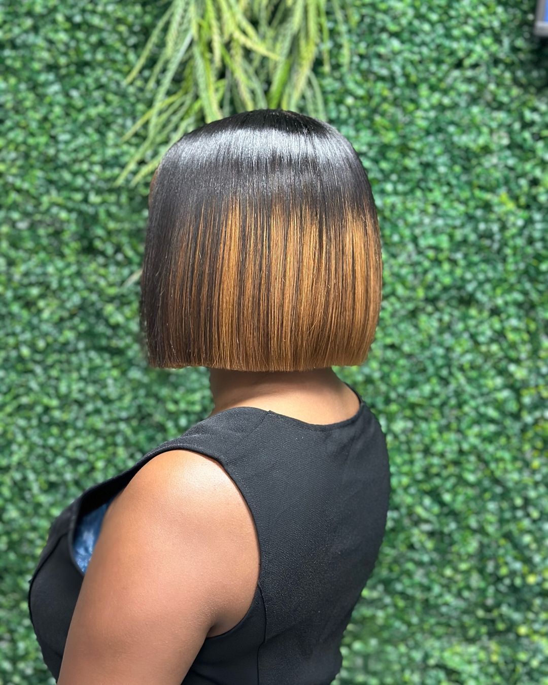 silk press blunt bob balayage