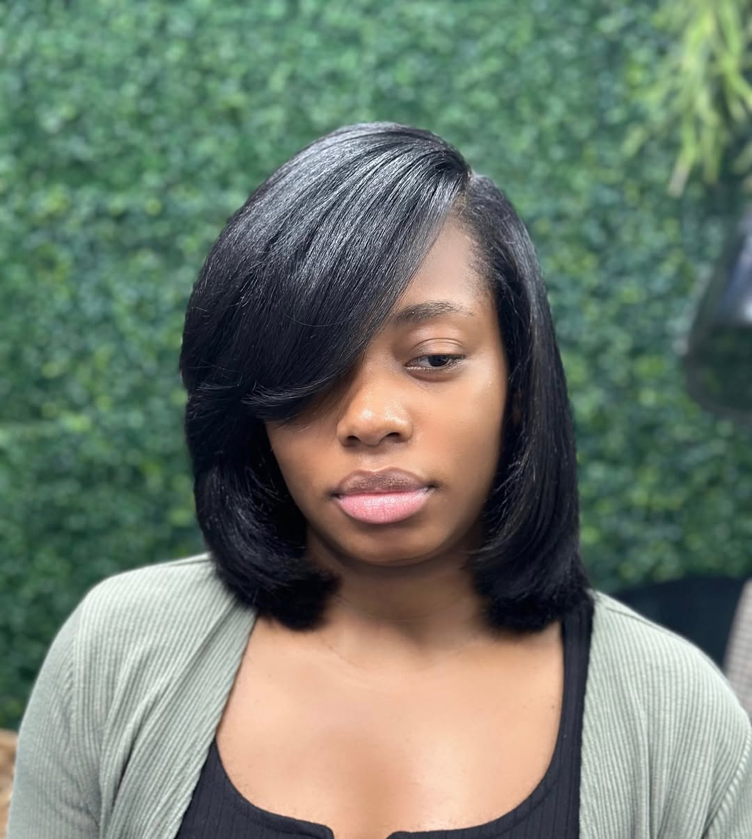 silk press bob with side bangs