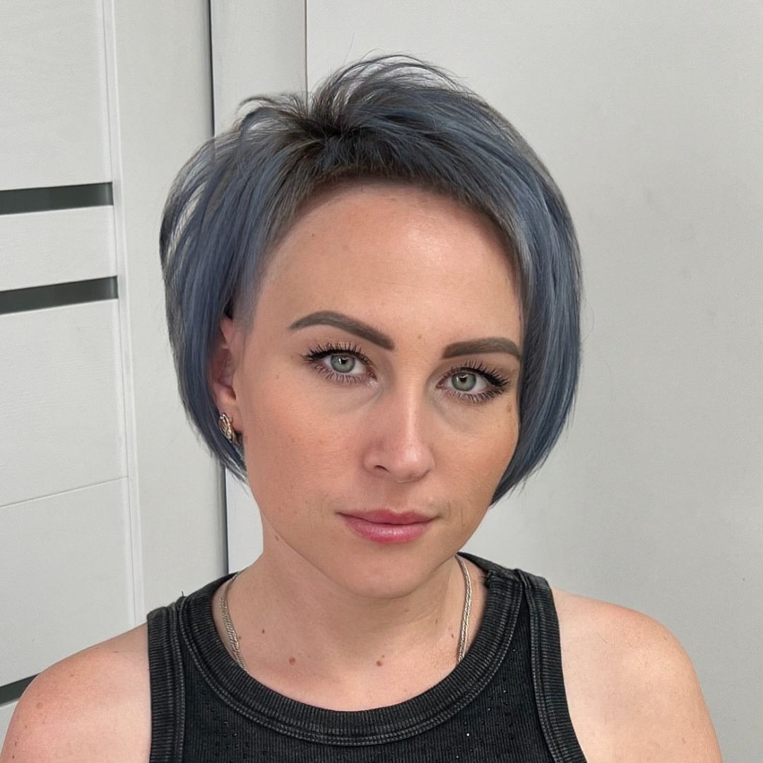 silver asymmetrical pixie bob cut