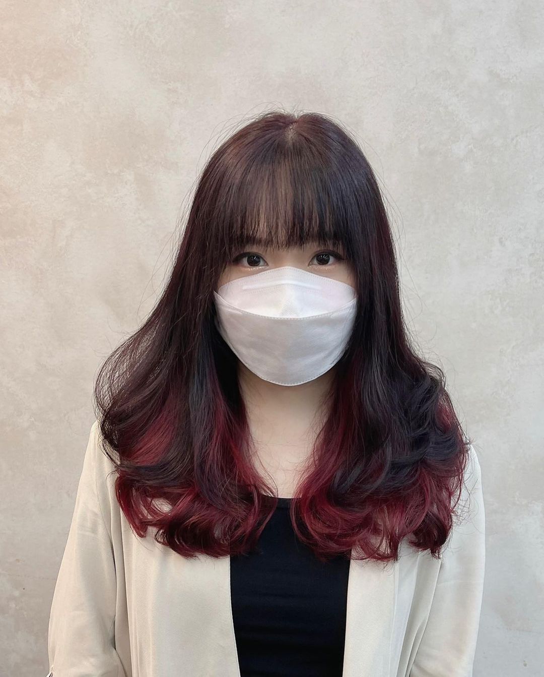 subtle red ombre with bangs