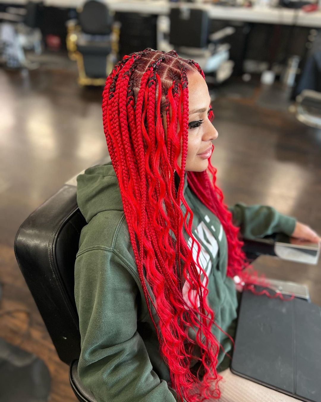 vivid red long box braids