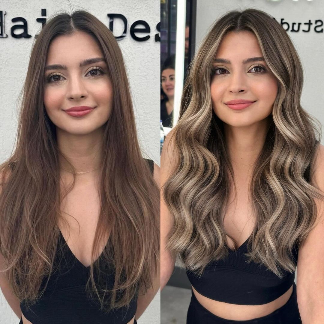 transformação de balayage em cabelo louro de inverno