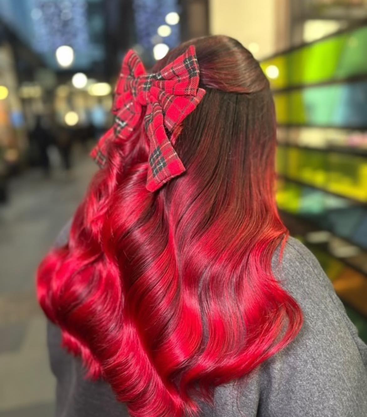 Red Weave Half Updo With Bow