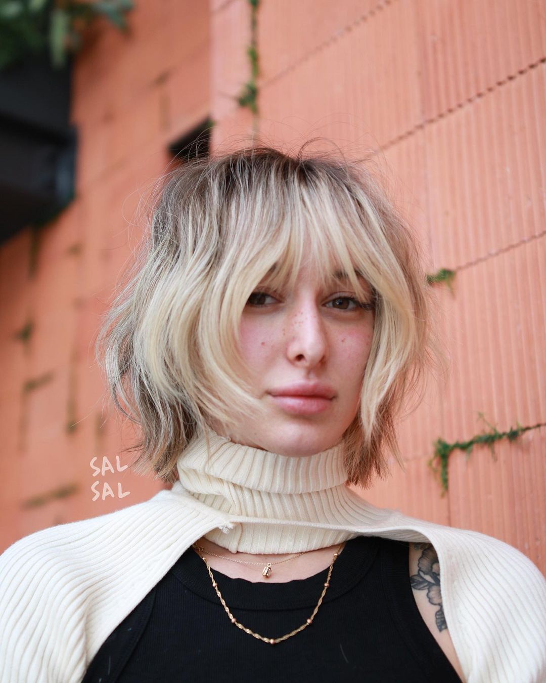 shaggy chin-length bob with bangs