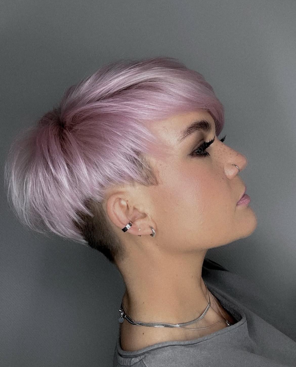 Undercut Pixie Bob With Pink Highlights