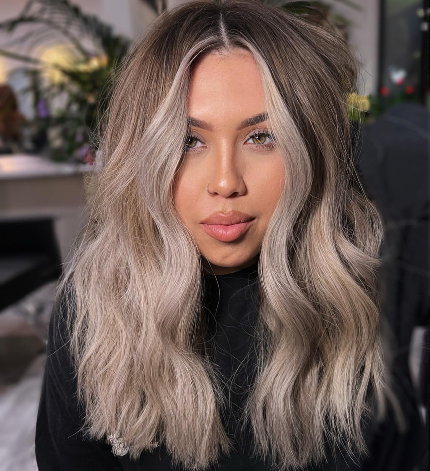 cool-toned brown and blonde balayage