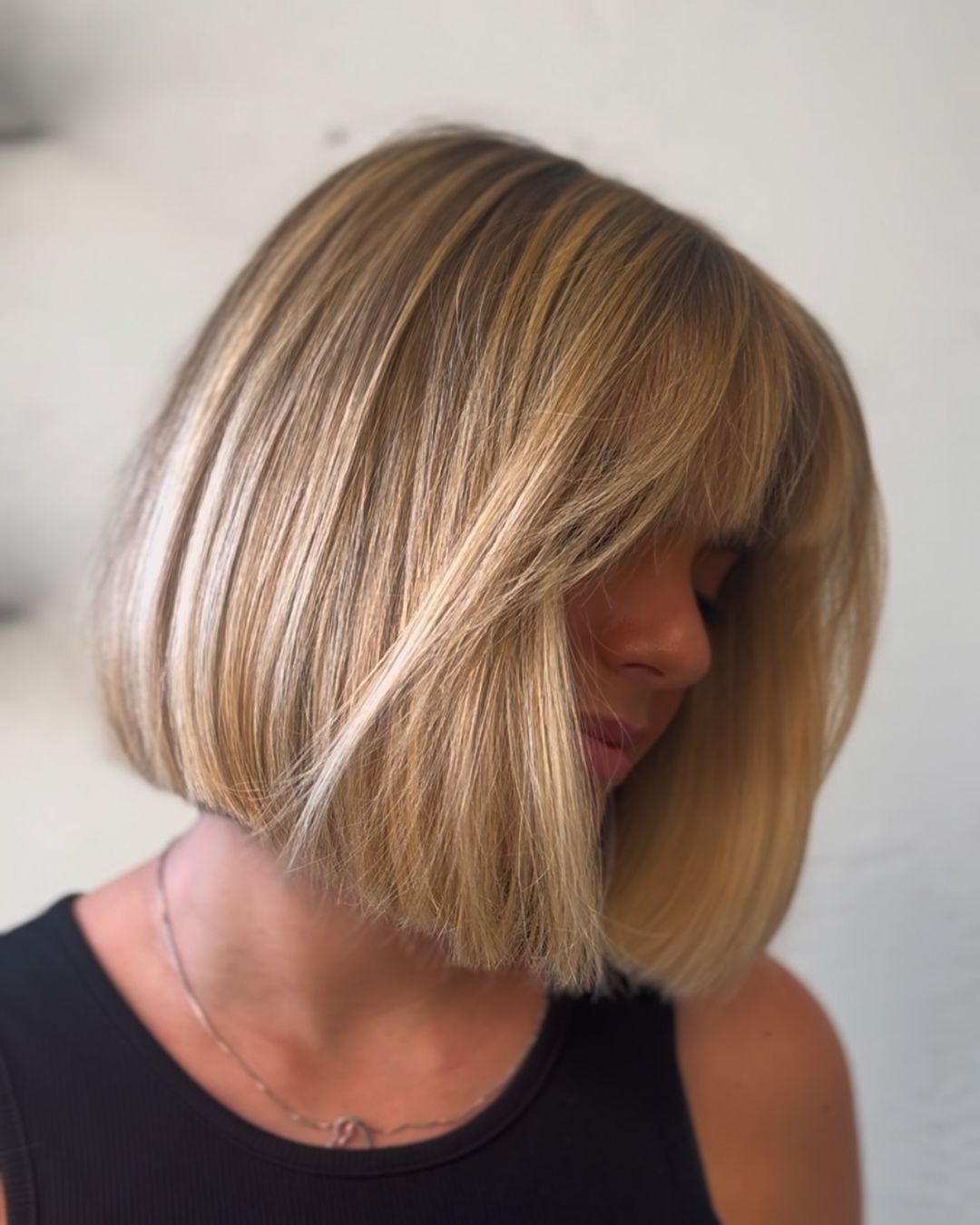 blunt bob with thick fringe