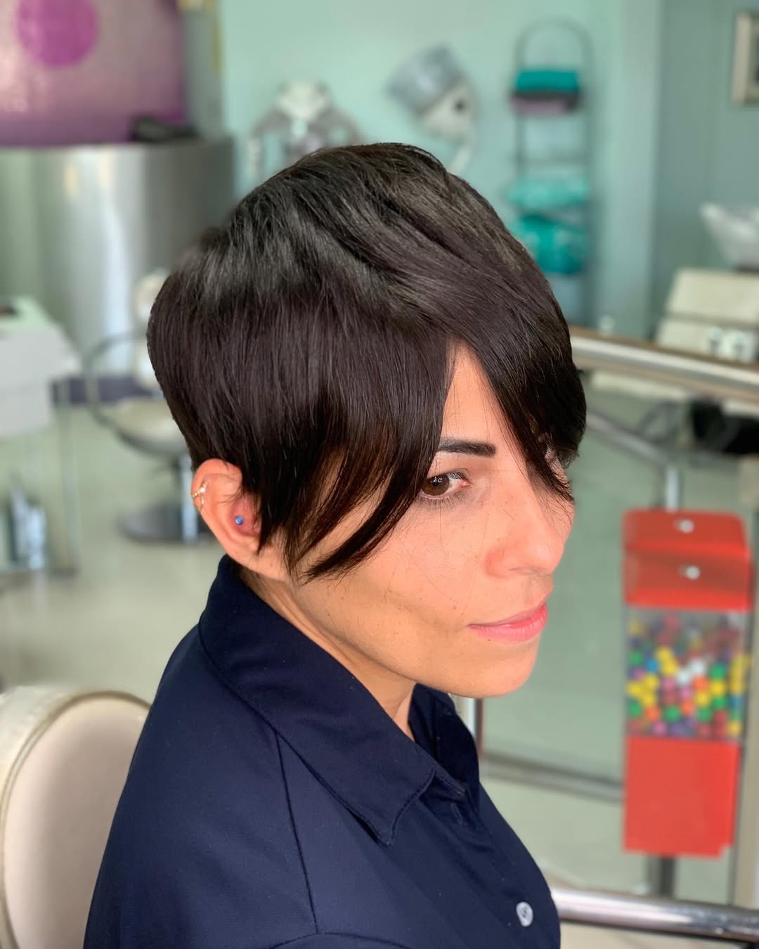 Bottleneck Bangs On A Long Pixie
