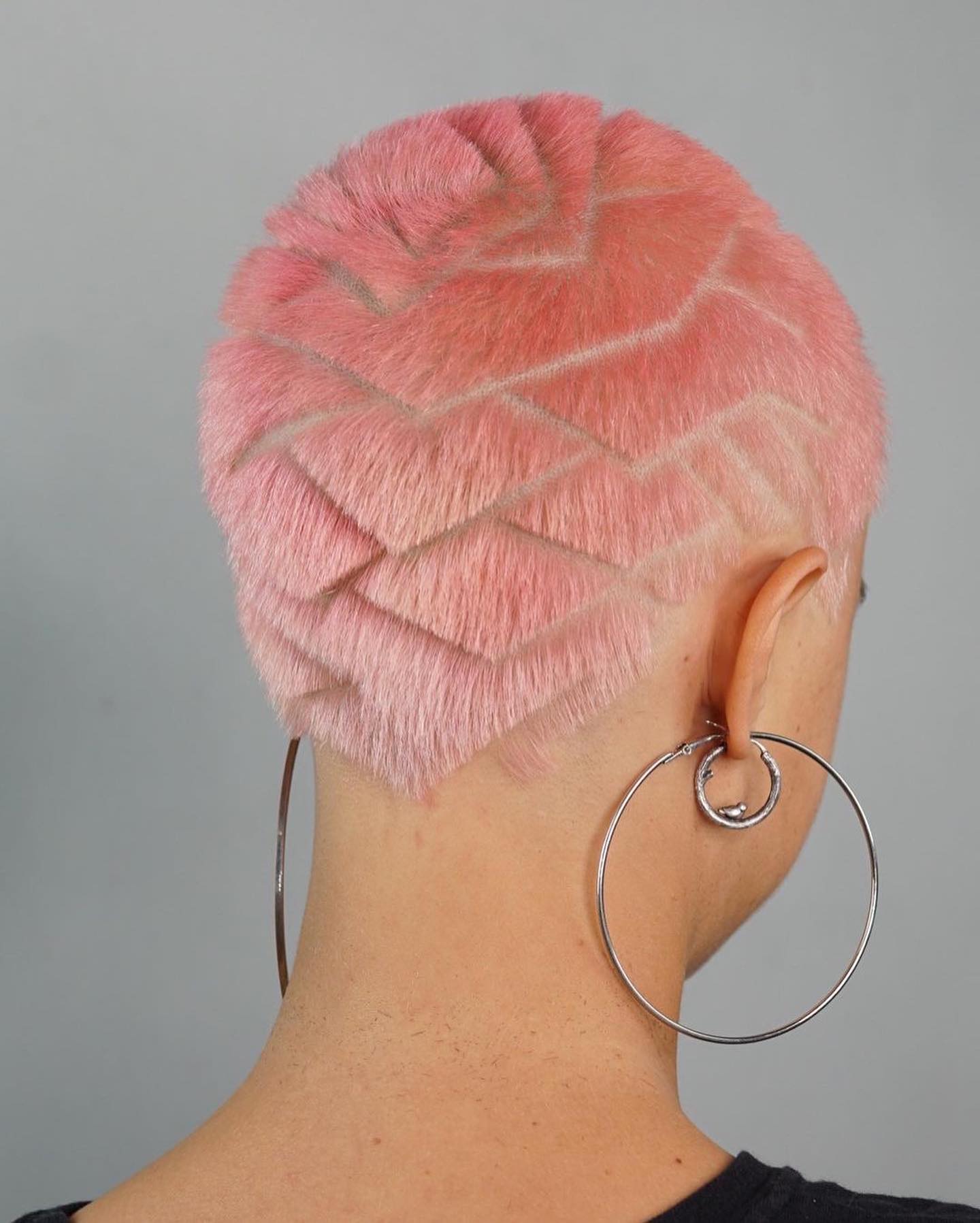 Buzz Cut With Cool Peachy Pink Design