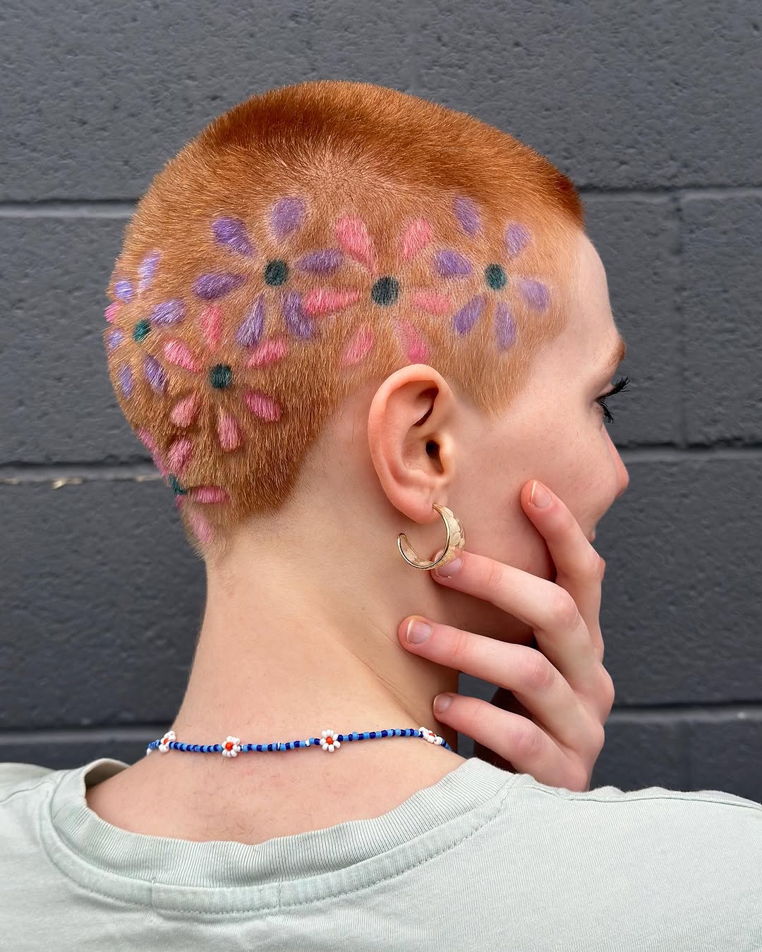 Buzz Cut With Cute Floral Design