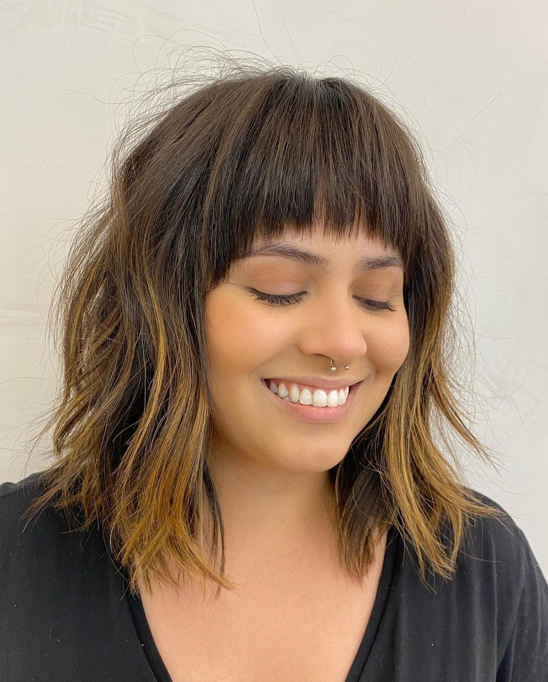 choppy lob with micro fringe