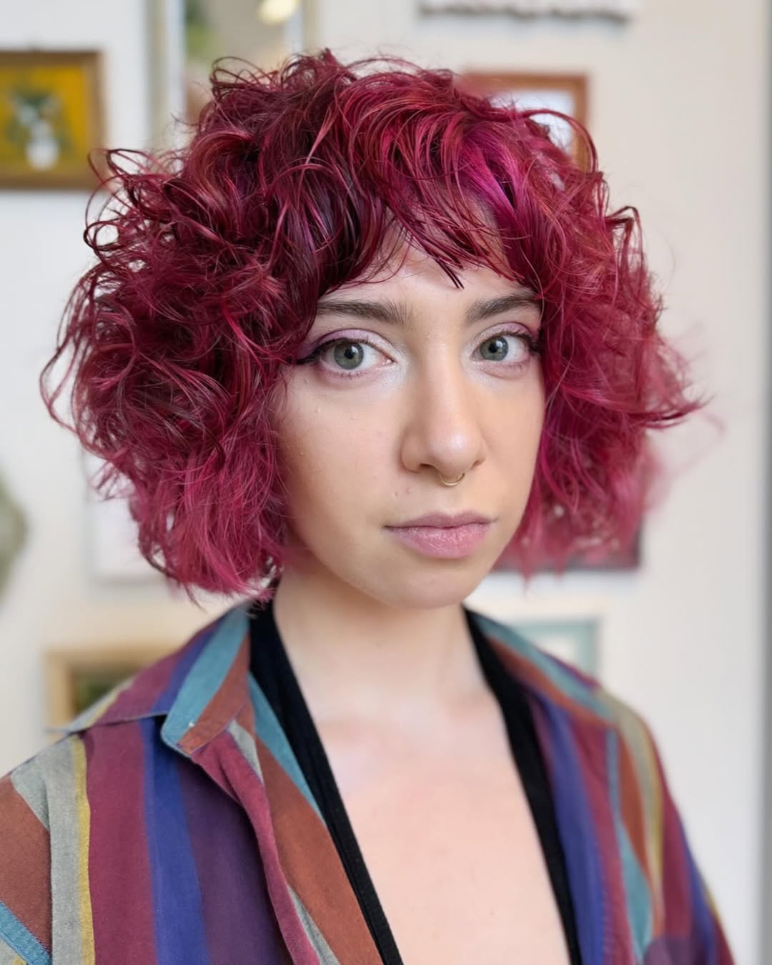 curly bob with bangs