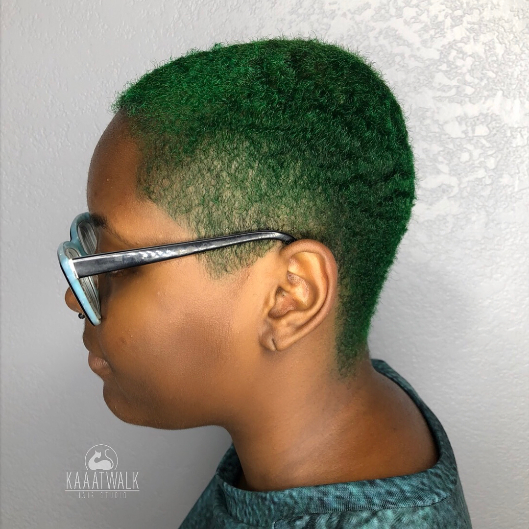 Green Brush Cut For Black Women
