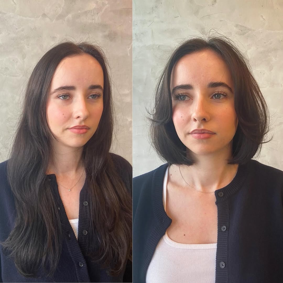 Transformação de cabelo comprido em curto Bob Chop