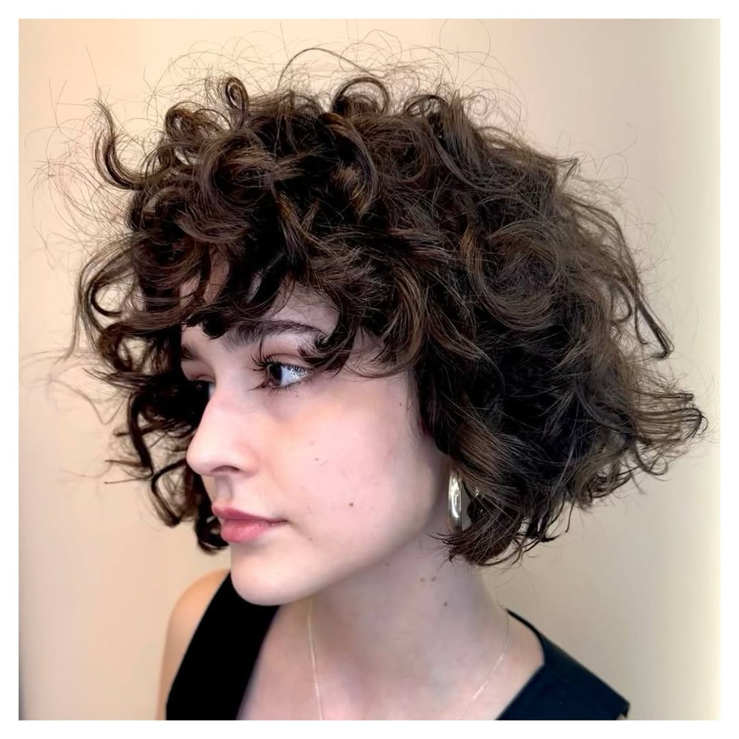 messy short curly bob