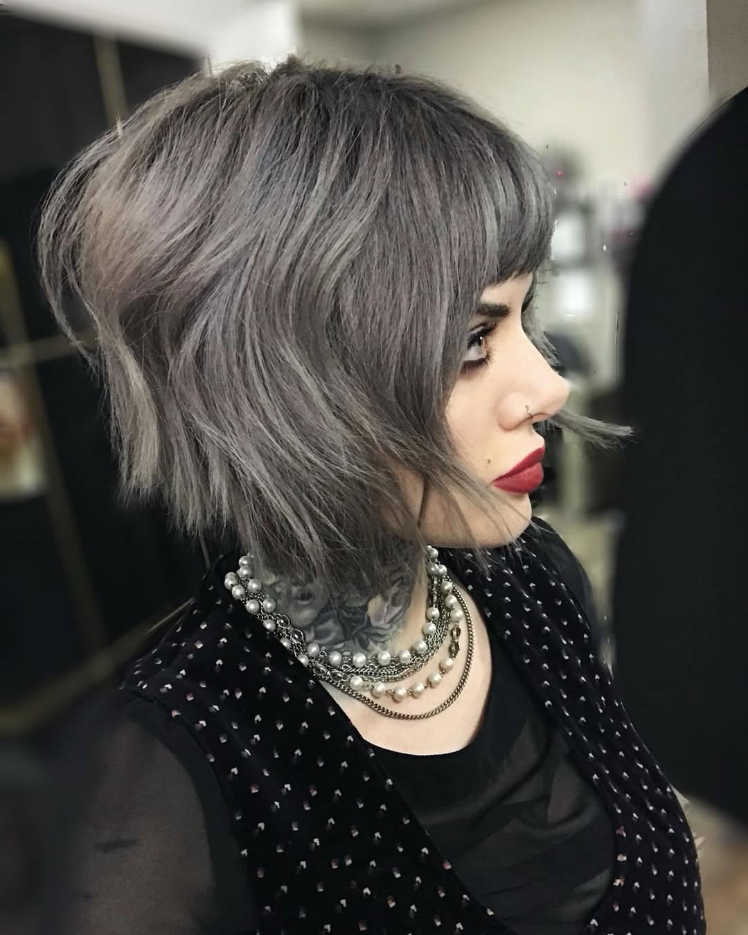 shattered bob with micro bangs