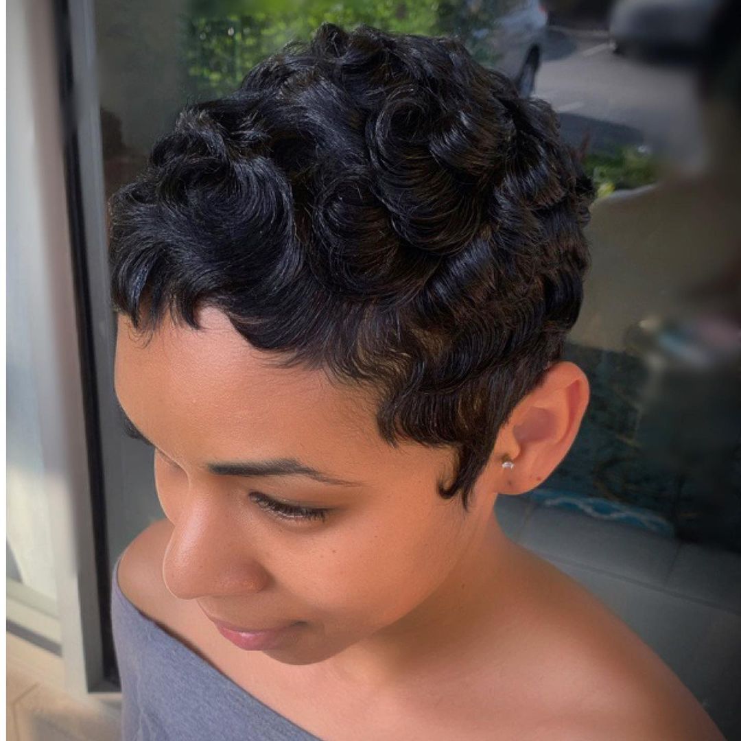 short pixie on curly hair