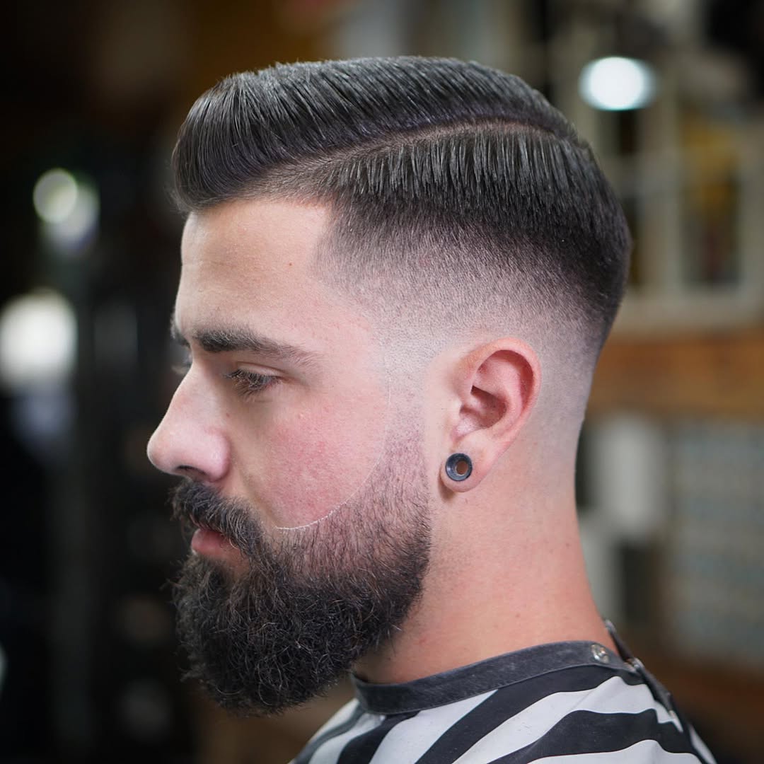 side part pompadour fade